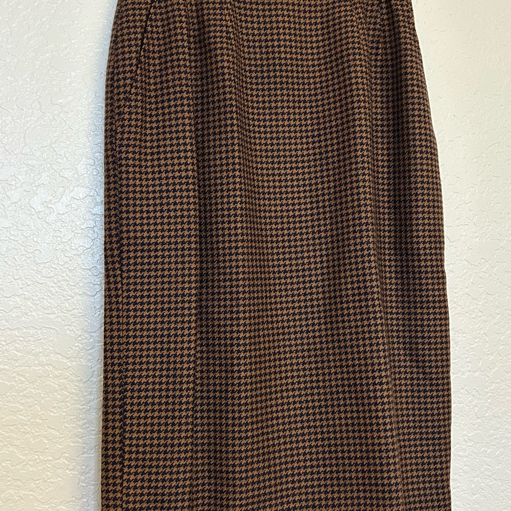 Anne Klein II Vintage Wool Houndstooth Skirt Brown Black – Size 8